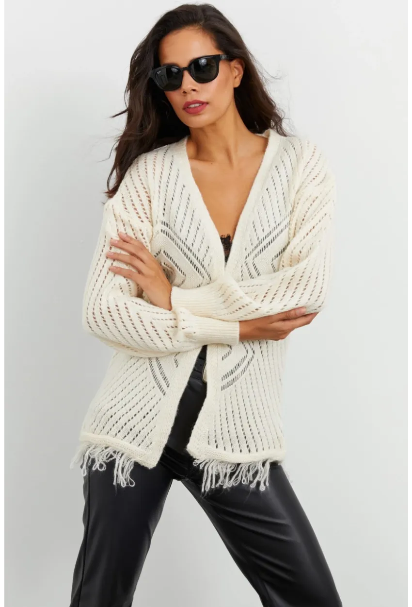 Kadın Ekru Ajurlu Hırka YV104-90