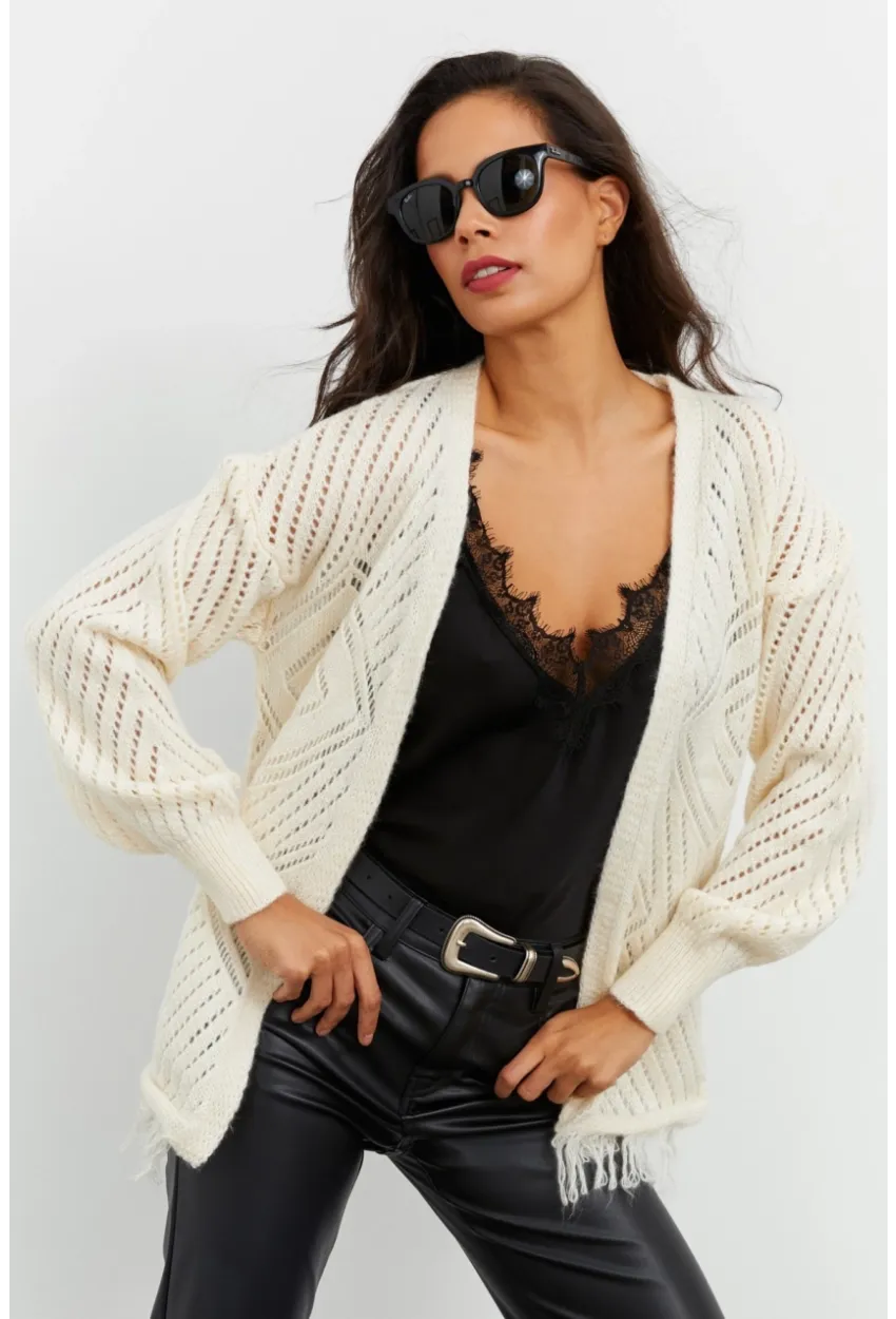 Kadın Ekru Ajurlu Hırka YV104-90