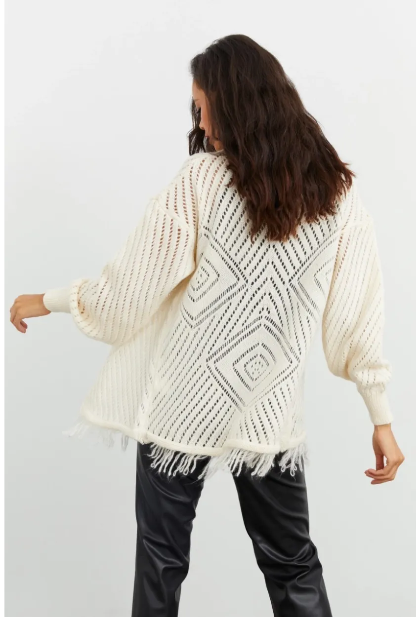 Kadın Ekru Ajurlu Hırka YV104-90