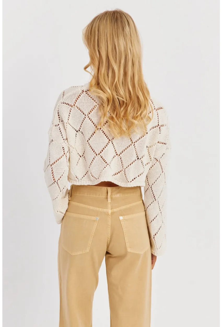 Kadın Ekru Ajurlu Kısa Triko Bluz YZ628