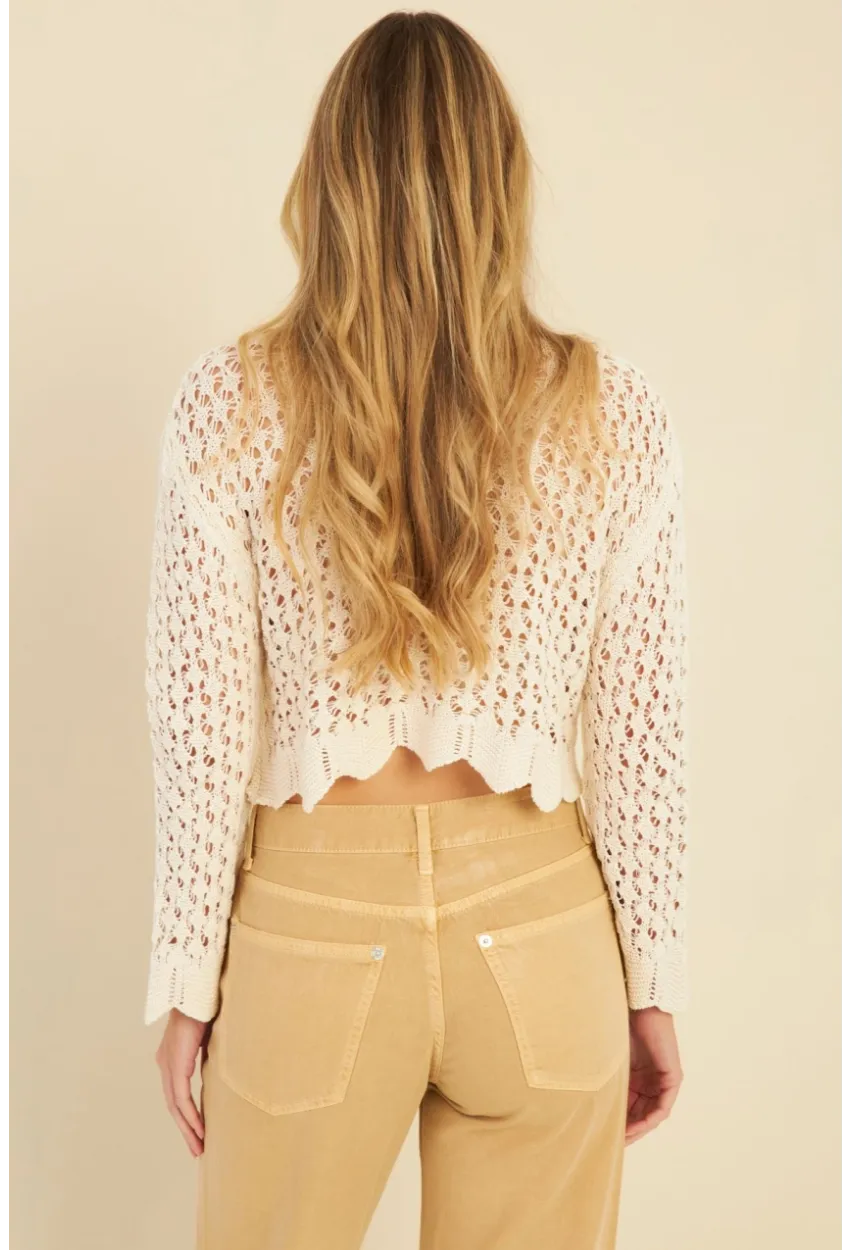 Kadın Ekru Ajurlu Triko Bluz MZU603