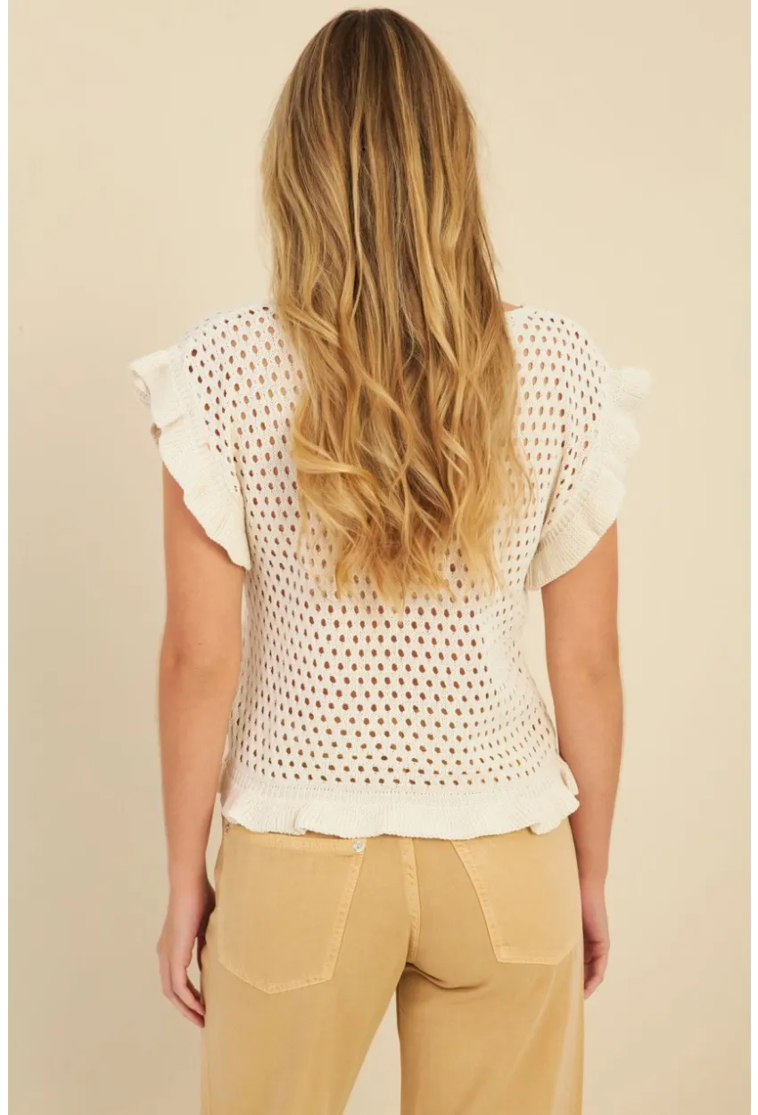 Kadın Ekru Ajurlu Triko Bluz ZU607