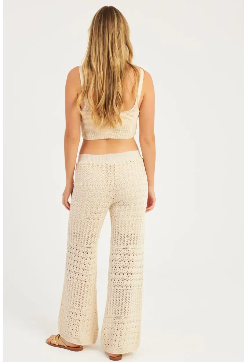 Kadın Ekru Ajurlu Triko Pantolon YZ3062