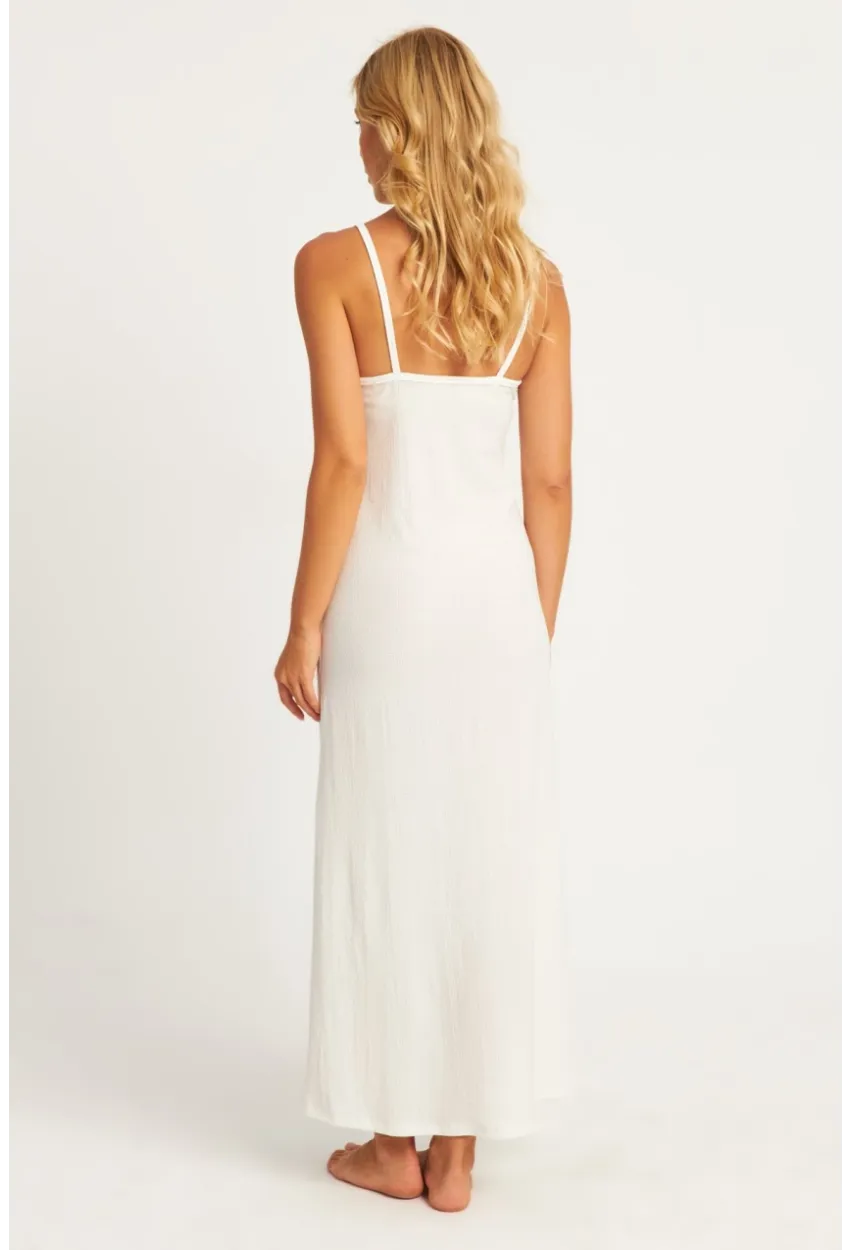 Kadın Ekru Aksesuarlı Bürümcük Midi Plaj Elbise EY2839