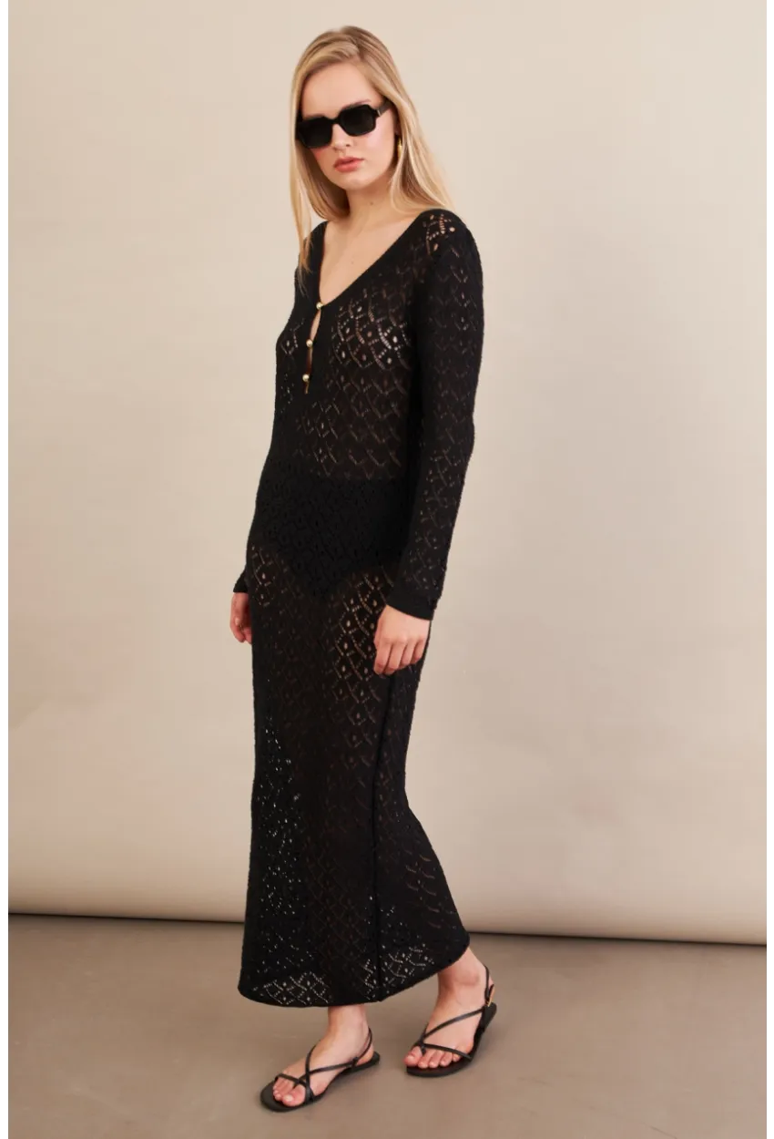 Kadın Siyah Aksesuarlı Triko Plaj Elbisesi KZ3237-90