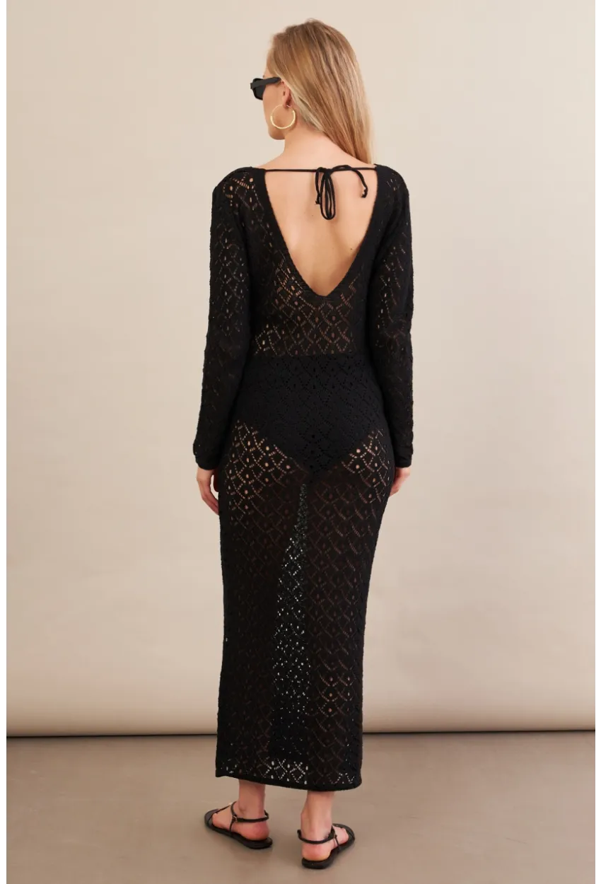 Kadın Siyah Aksesuarlı Triko Plaj Elbisesi KZ3237-90