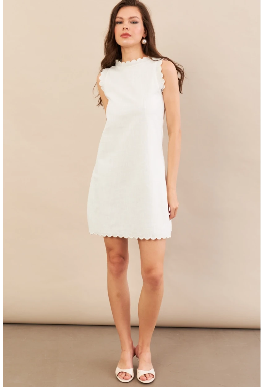 Kadın Ekru Astarlı Mini Keten Elbise AYD415