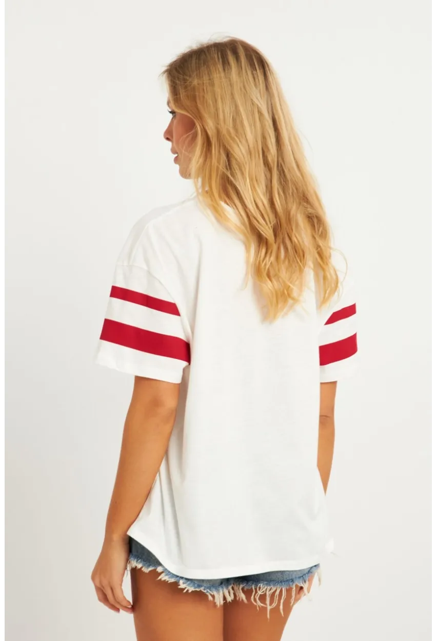 Kadın Ekru Baskılı T-Shirt AYD323