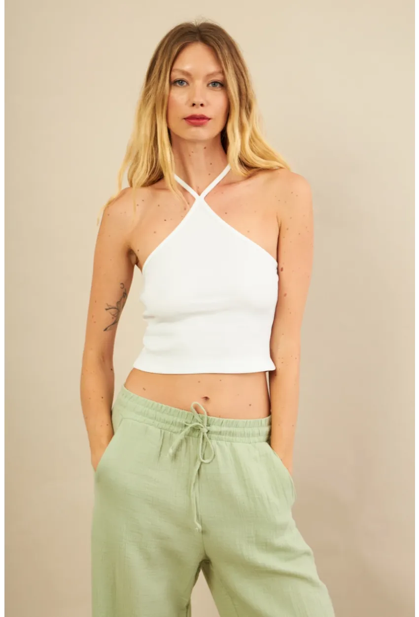 Kadın Ekru Boncuk Detaylı Sırtı Açık Bluz LPP1245-90