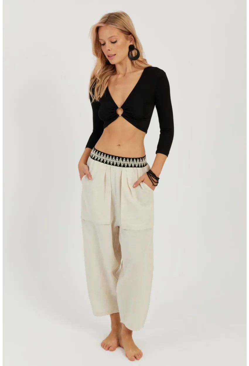 Kadın Ekru Cepli Şalvar Pantolon ÖM1203