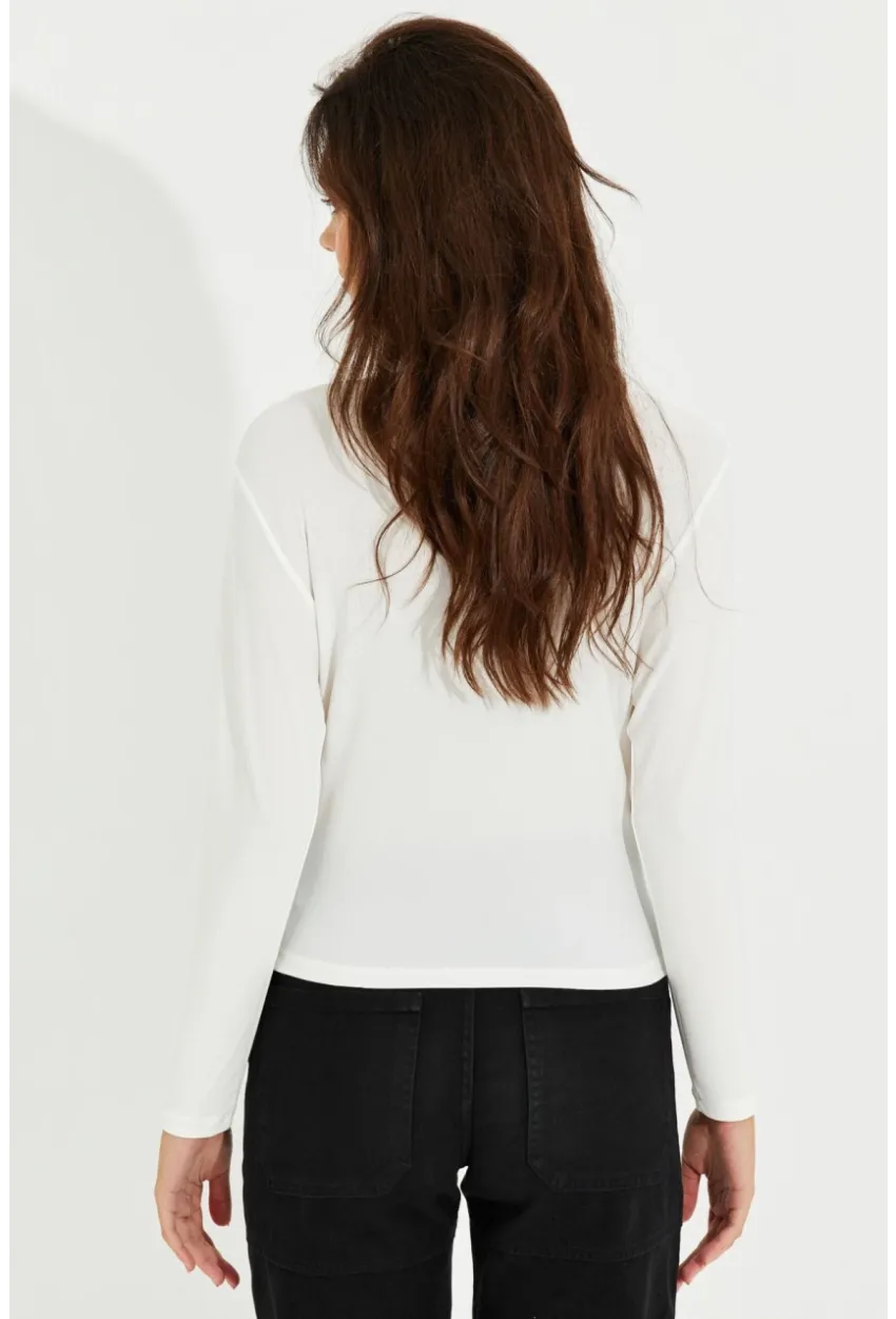 Kadın Ekru Degaje Yaka Bluz LPP1234