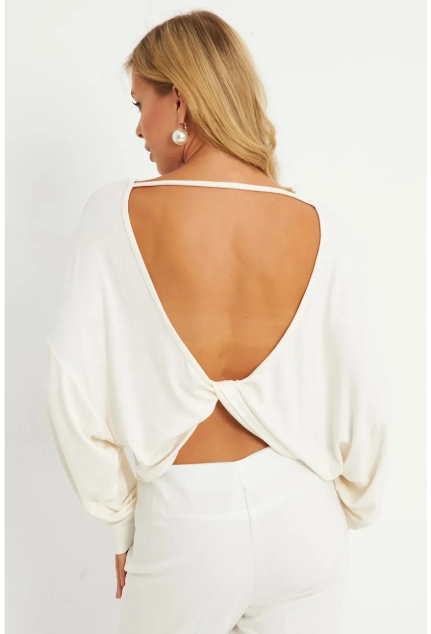 Kadın Ekru Düğüm Detaylı Bluz GÇ176