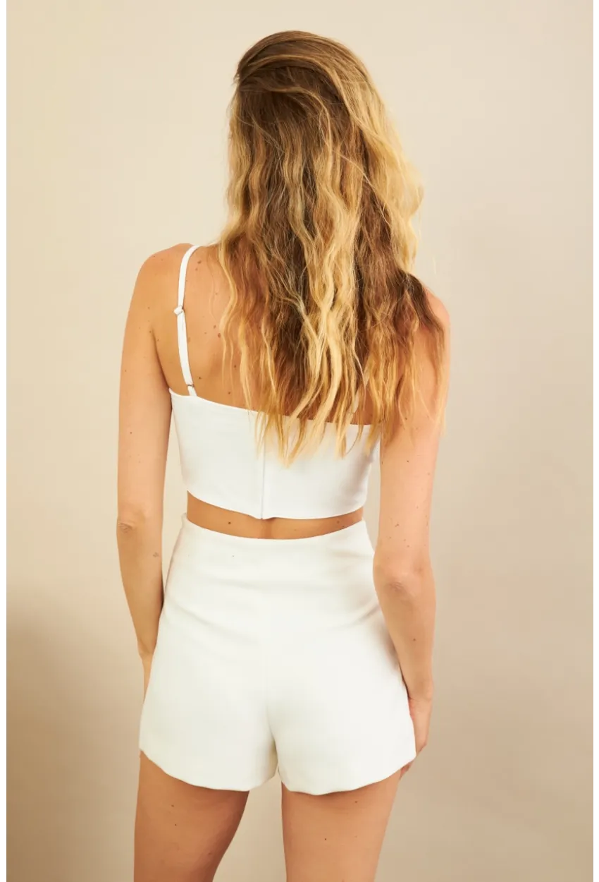 Kadın Ekru Fiyonklu Crop Bluz KED0089