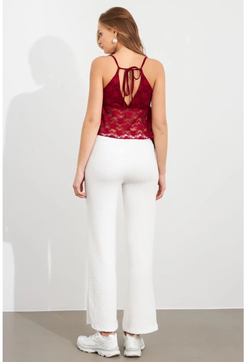 Kadın Ekru Gofre Pantolon ZH326