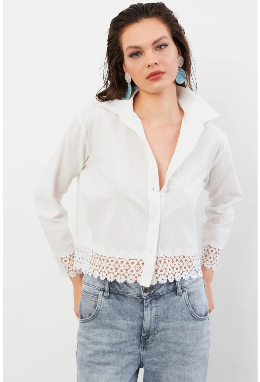 Kadın Ekru Güpürlü Gömlek MPC030