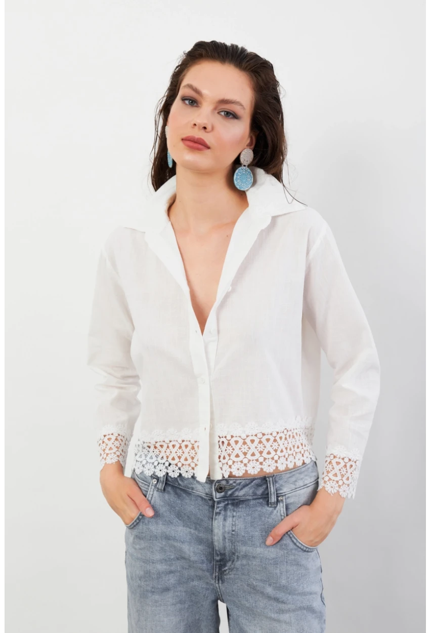 Kadın Ekru Güpürlü Gömlek MPC030