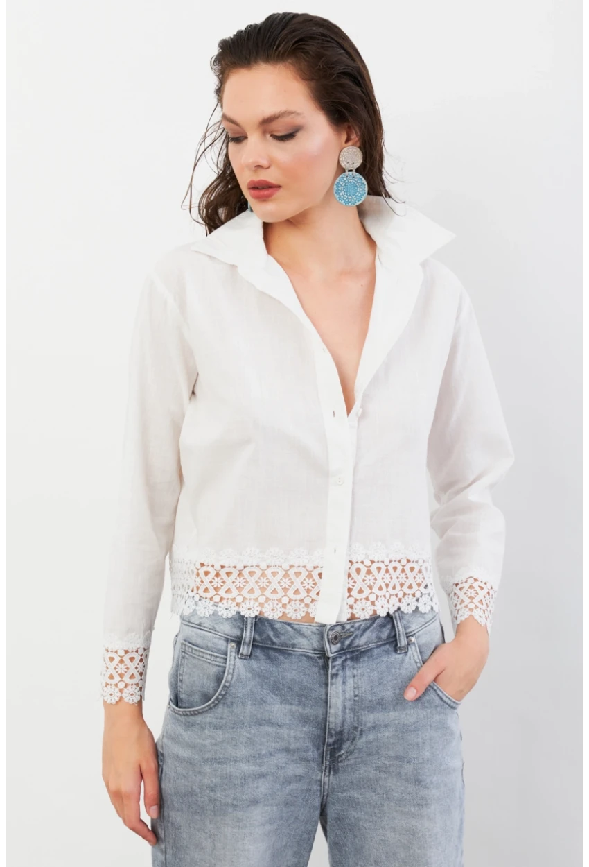 Kadın Ekru Güpürlü Gömlek MPC030
