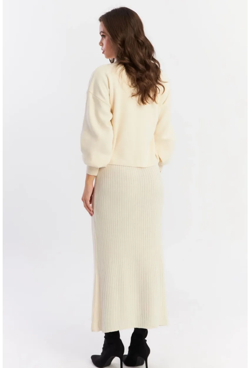 Kadın Ekru İncili Alt Üst Triko Takım NUV37