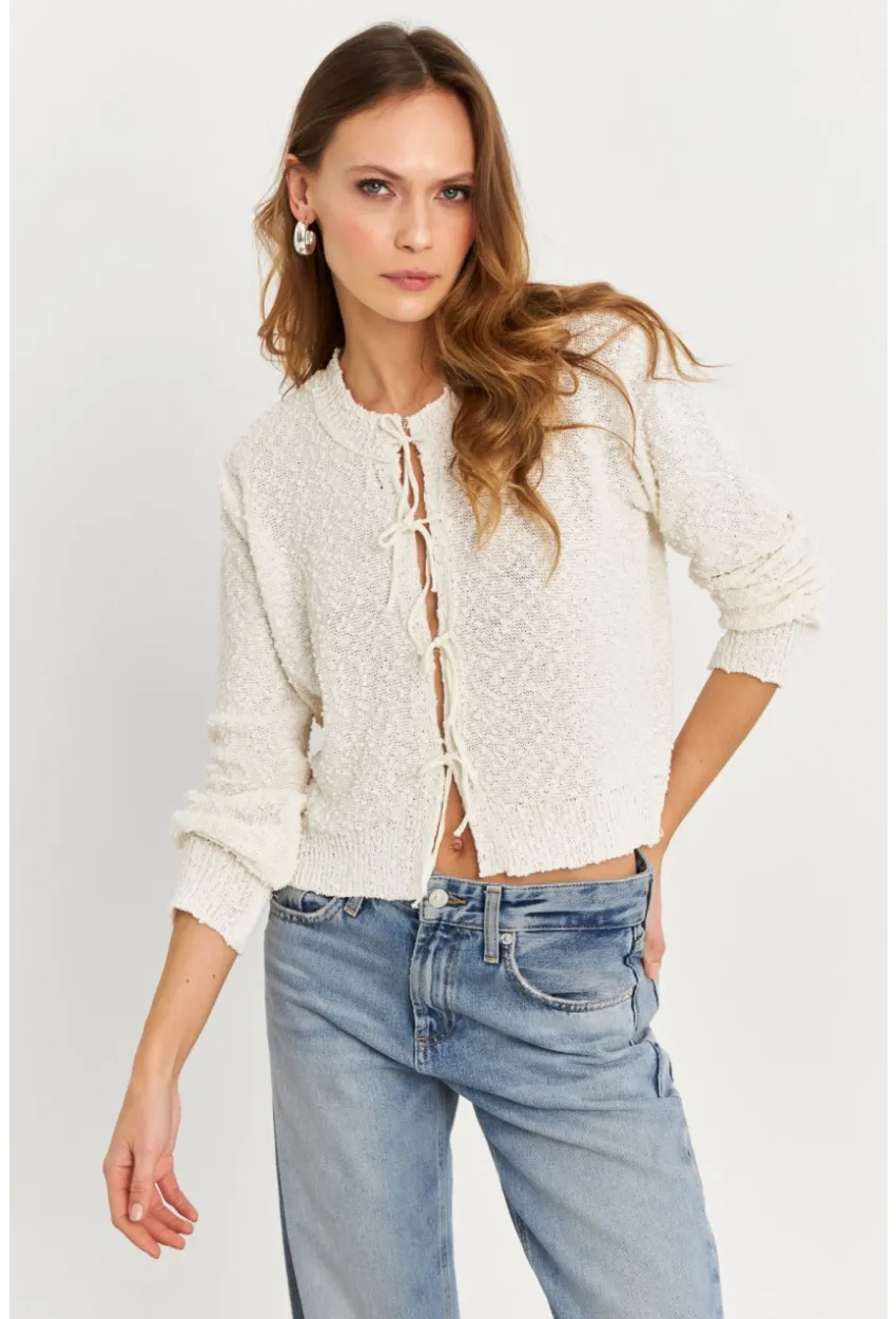 Kadın Ekru İpli Triko Hırka YV323