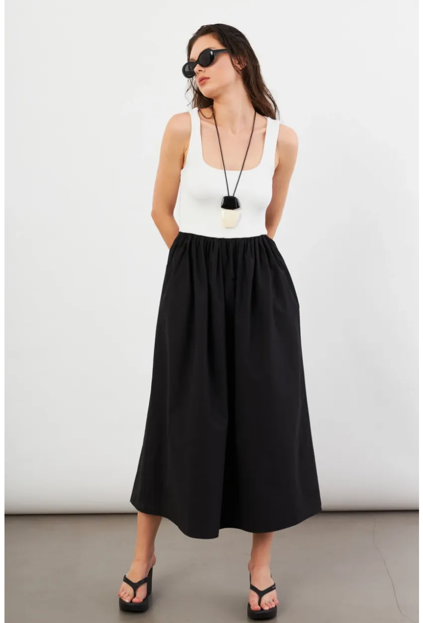 Kadın Ekru Kare Yaka Paraşüt Midi Elbise İRE1460