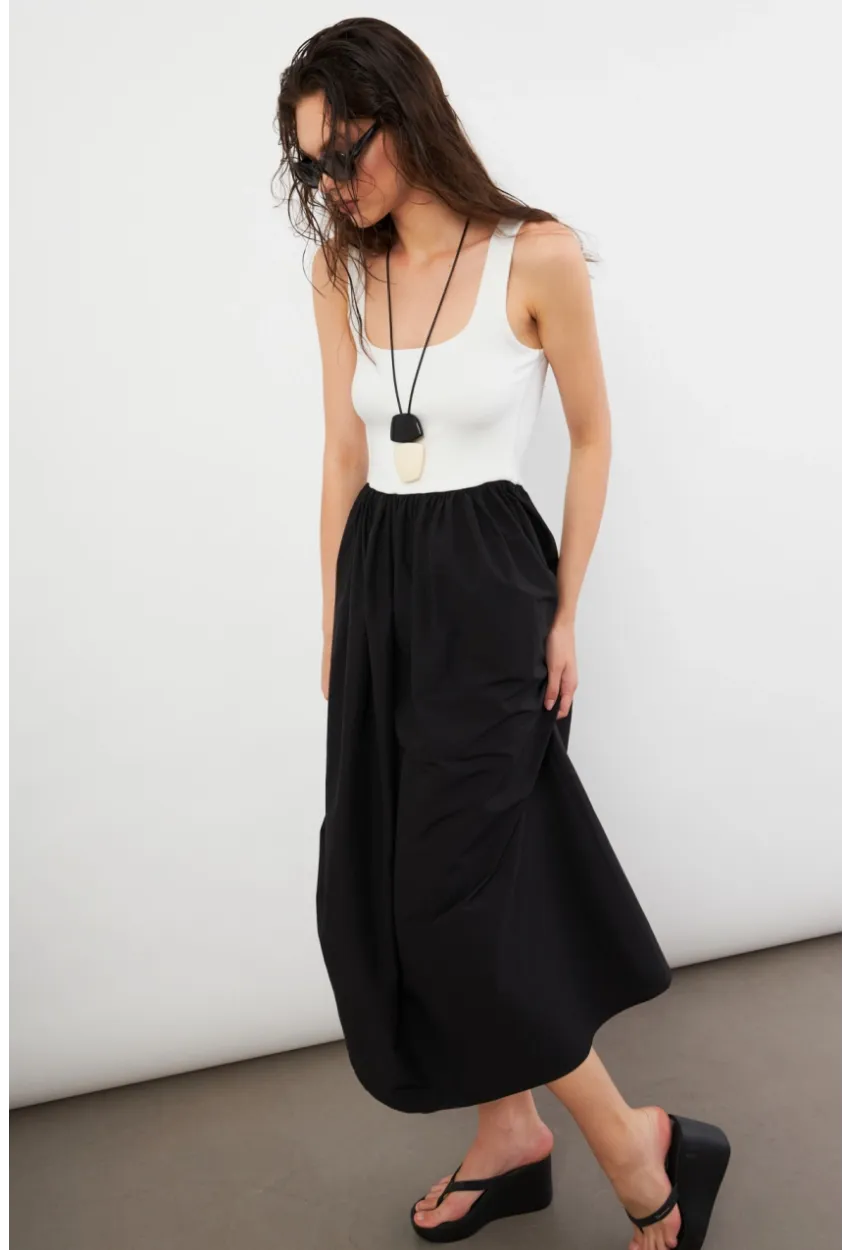 Kadın Ekru Kare Yaka Paraşüt Midi Elbise İRE1460