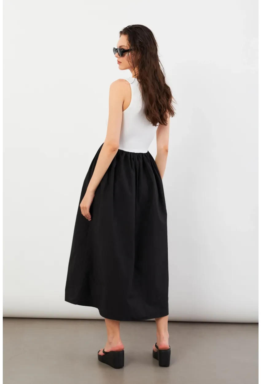 Kadın Ekru Kare Yaka Paraşüt Midi Elbise İRE1460