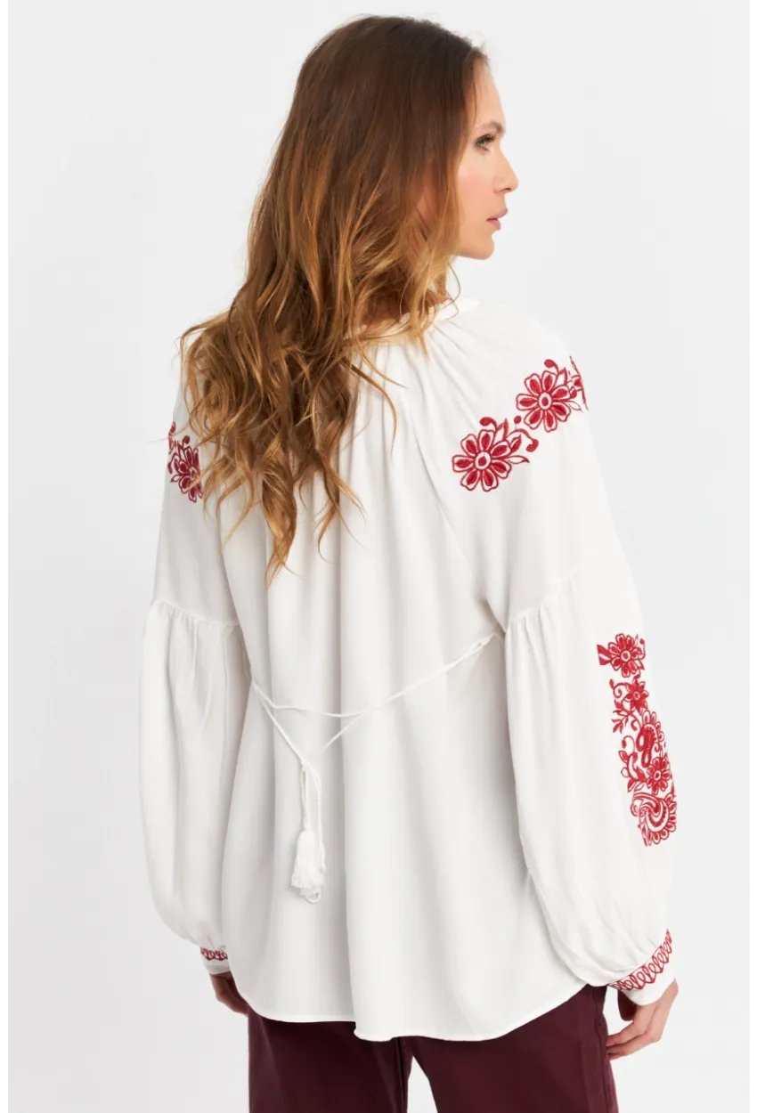 Kadın Ekru-Kiremit Nakışlı Bluz MQS5816
