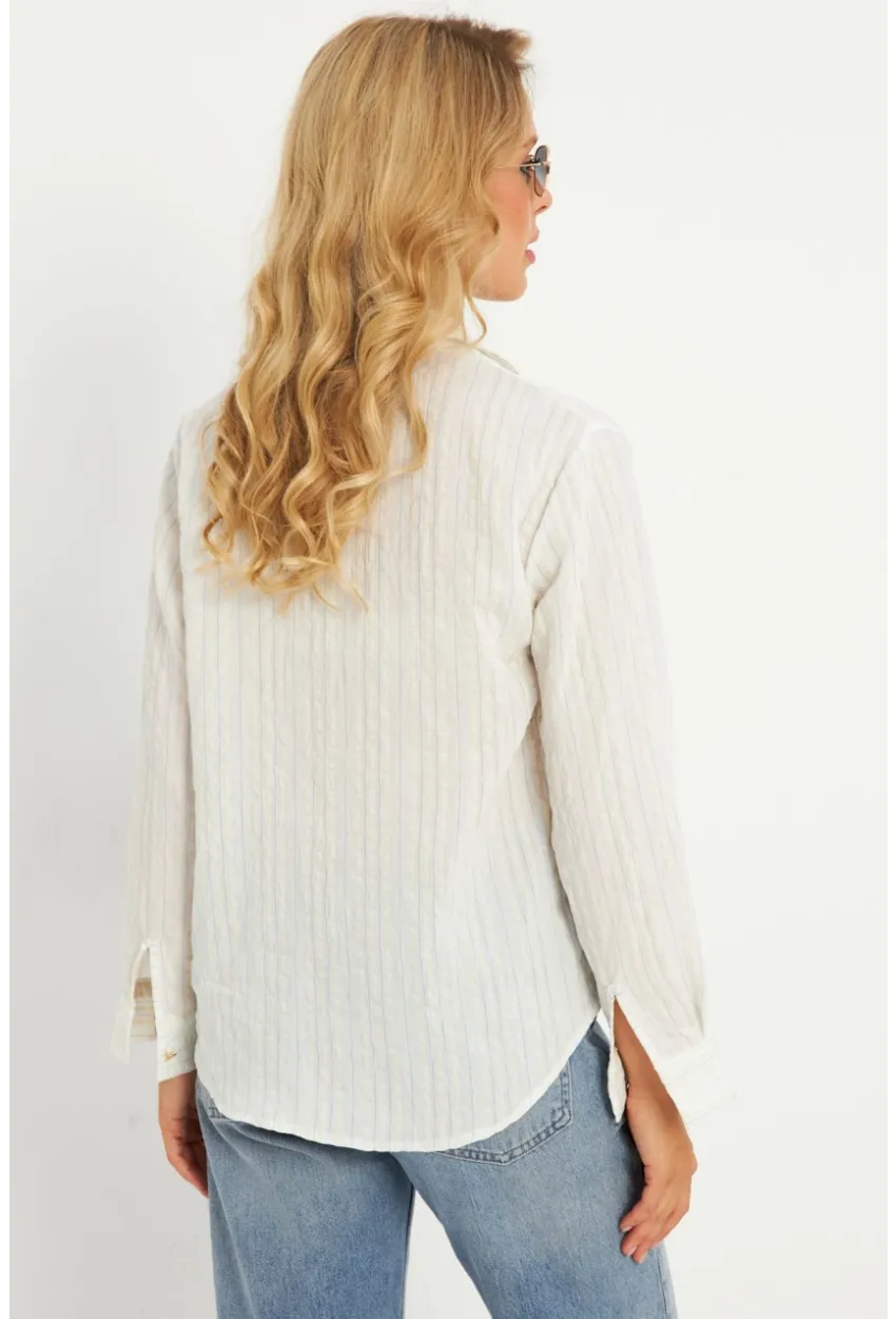 Kadın Ekru-Mavi Gömlek KED714