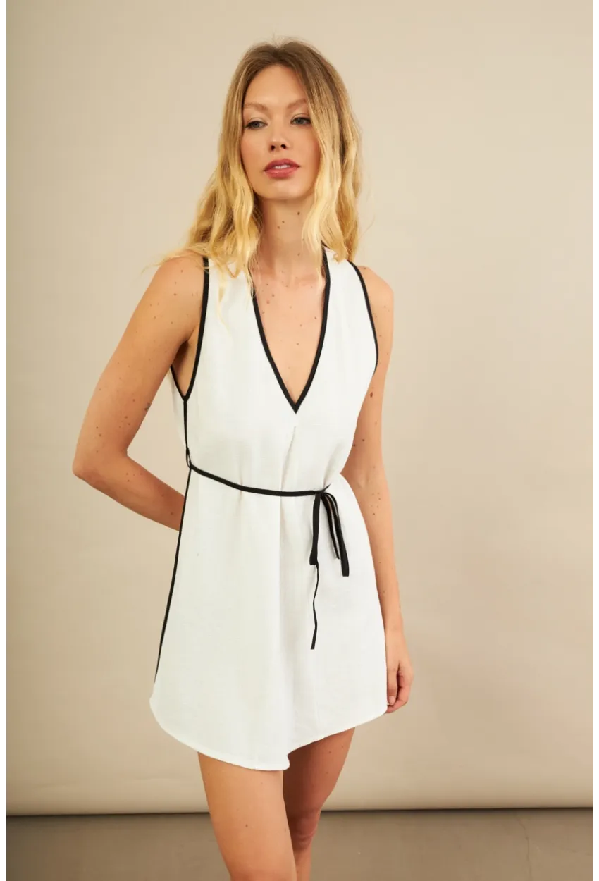 Kadın Ekru Mini Keten Elbise MSİ103