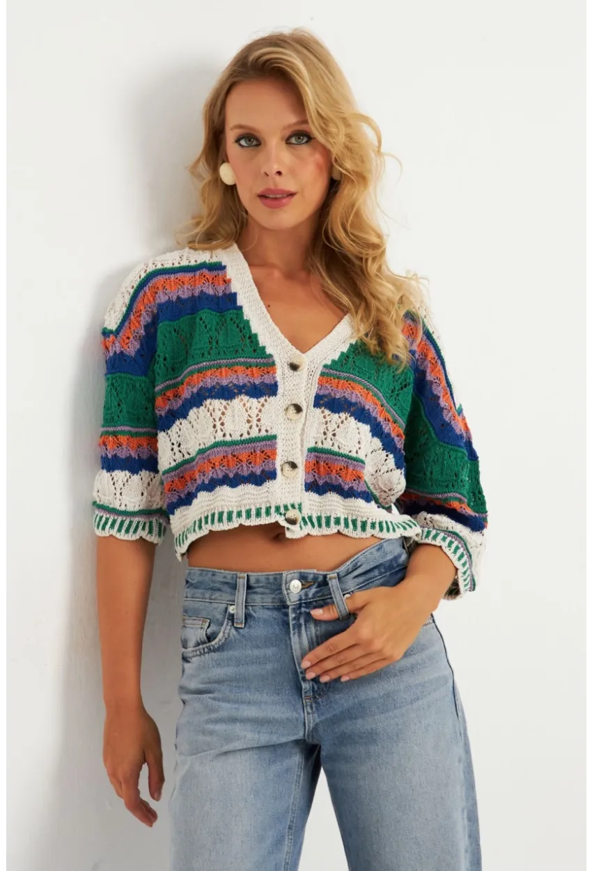 Kadın Ekru Multi Renkli Hırka MİW3851