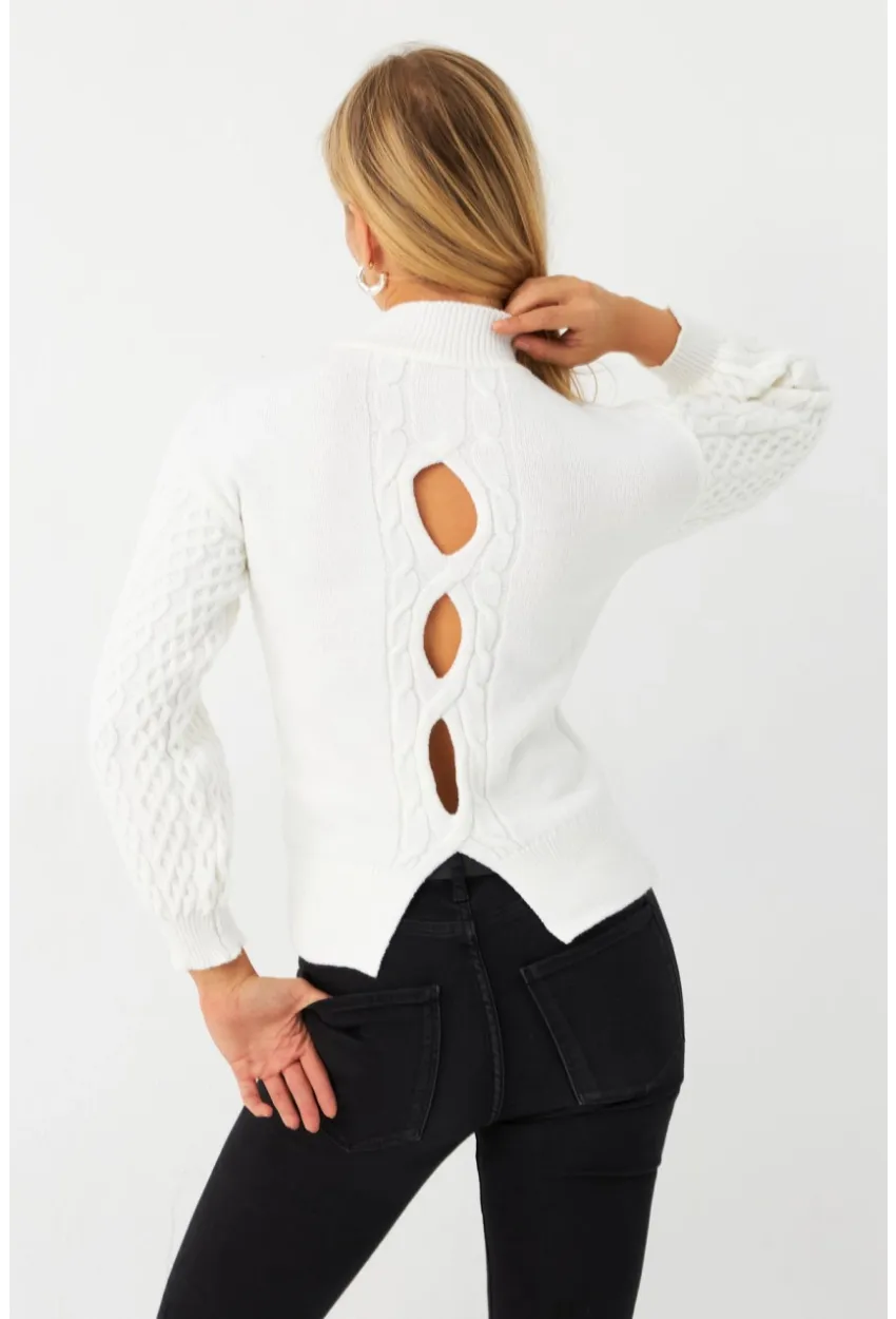 Kadın Ekru Pencereli Kazak SE4