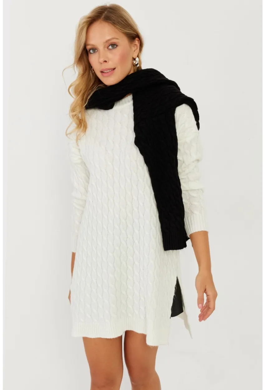 Kadın Ekru Saç Örgülü Triko Tunik KZ2505