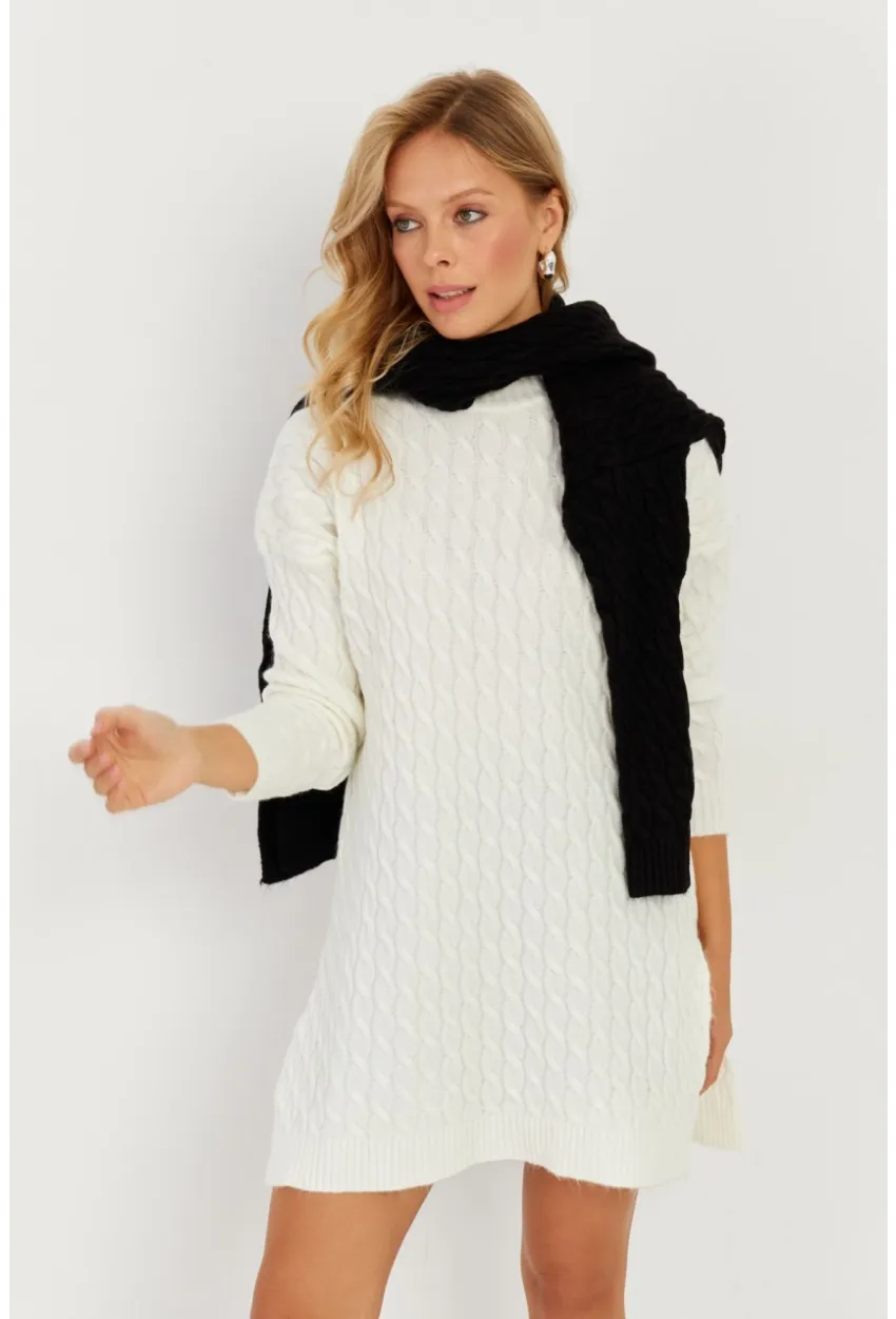 Kadın Ekru Saç Örgülü Triko Tunik KZ2505
