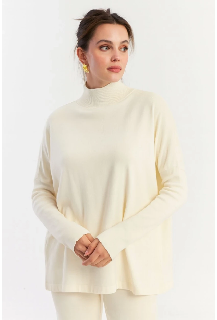 Kadın Ekru Salaş Triko Bluz YV289