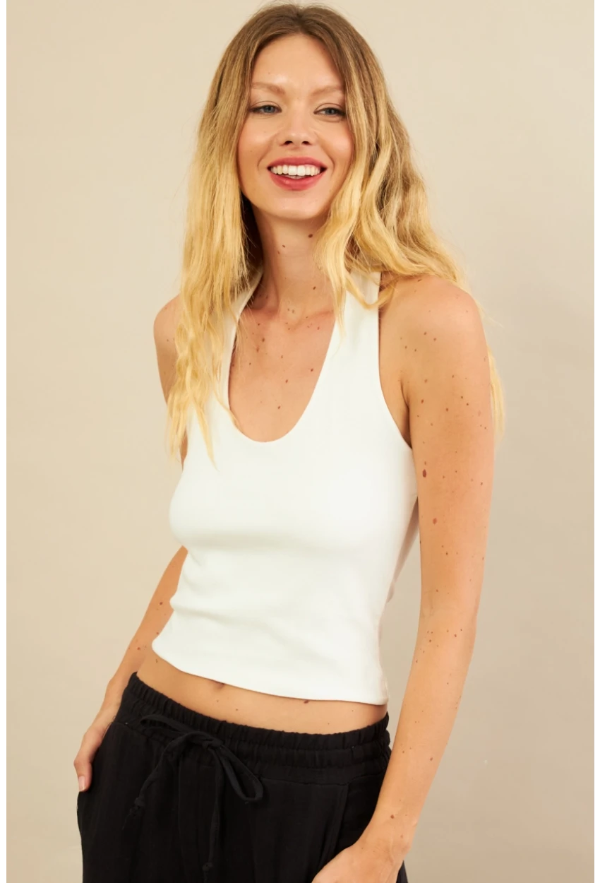 Kadın Ekru Sırtı Açık Bluz LPP1244-90