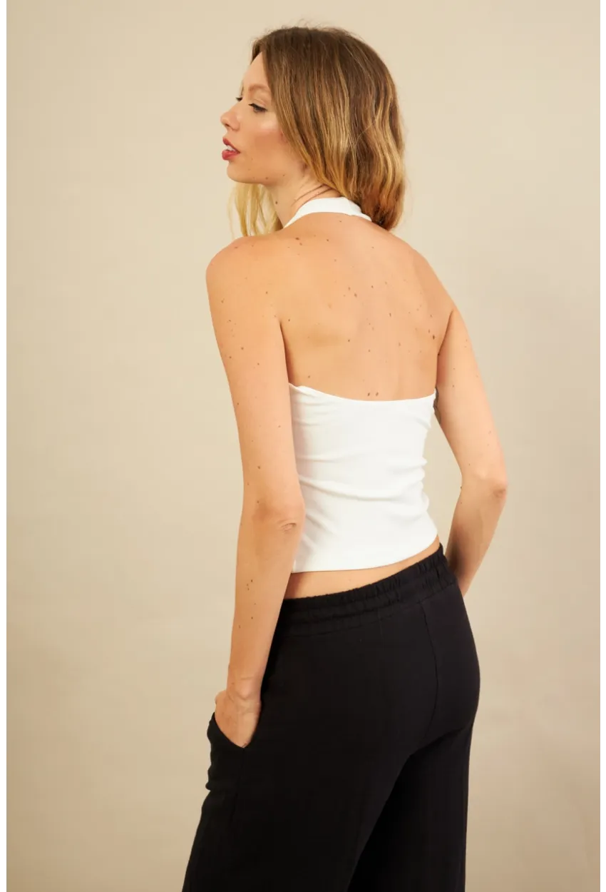 Kadın Ekru Sırtı Açık Bluz LPP1244-90