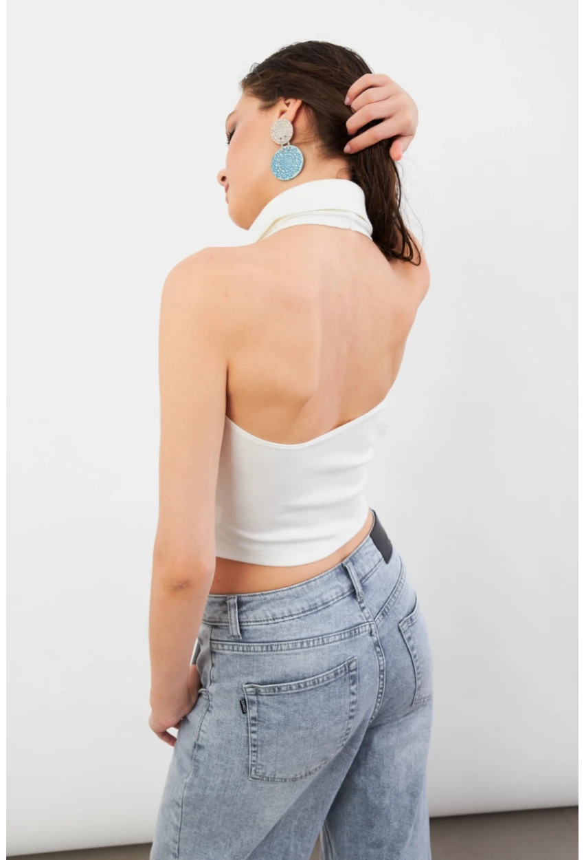 Kadın Ekru Sırtı Açık Düğmeli Bluz LPP1246-90