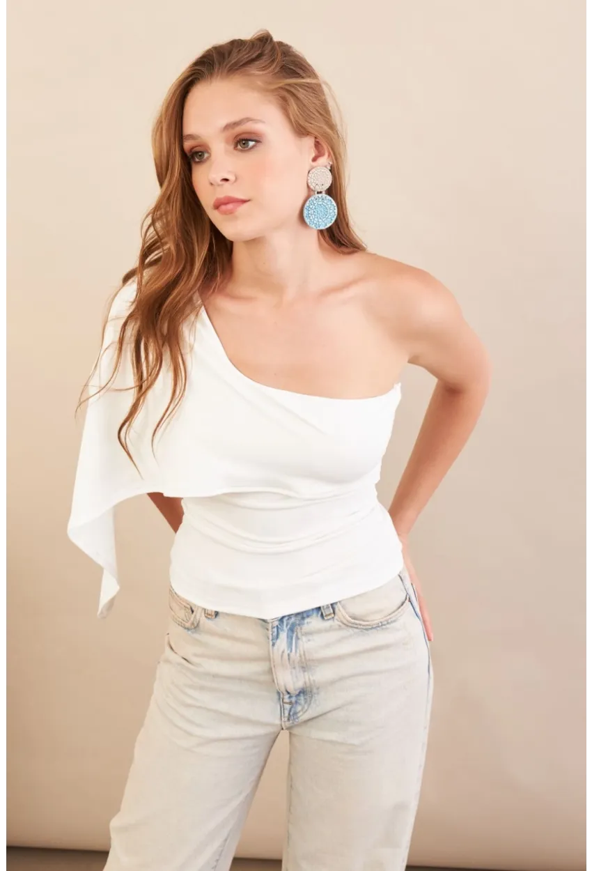 Kadın Ekru Tek Omuz Bluz AN6015
