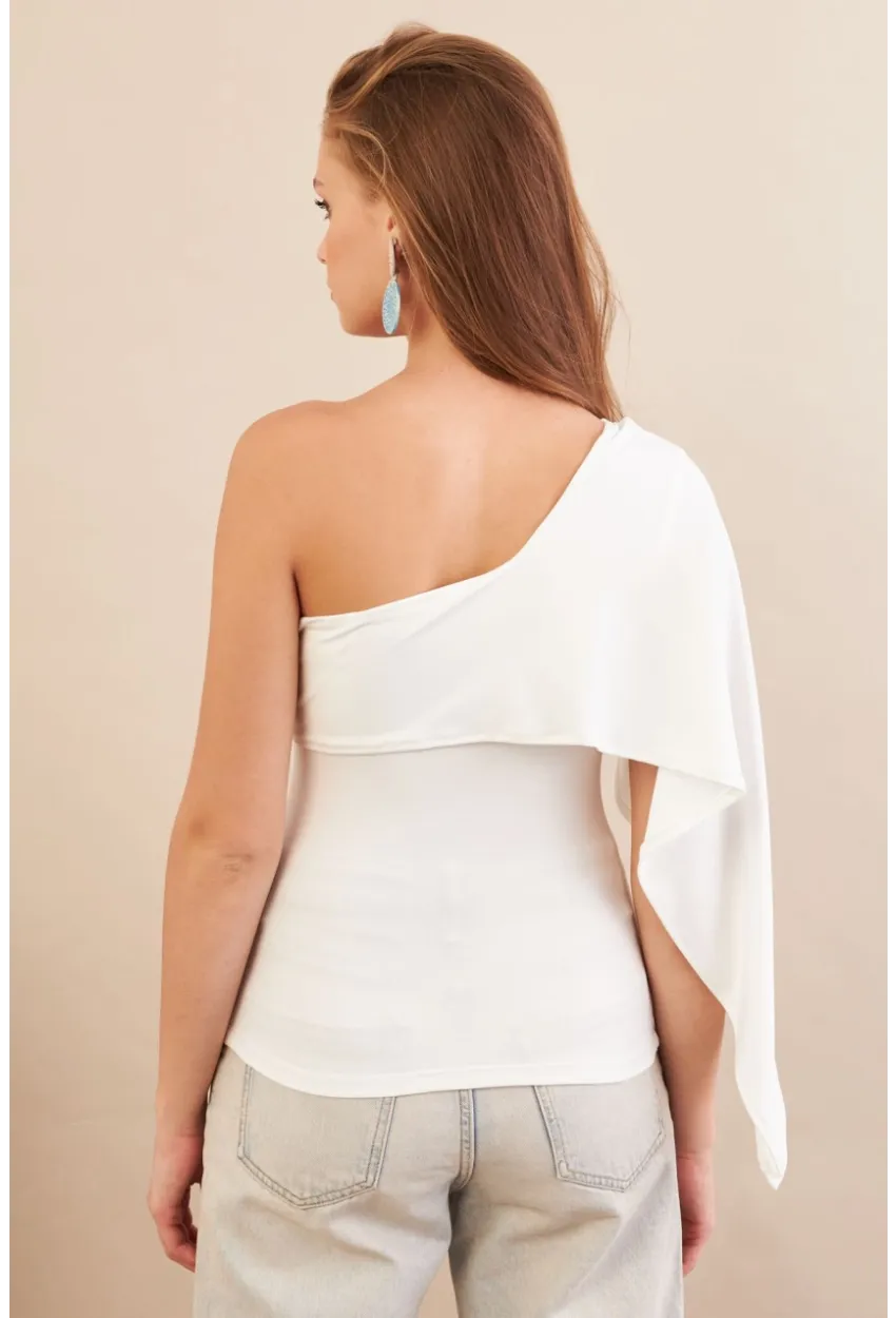 Kadın Ekru Tek Omuz Bluz AN6015