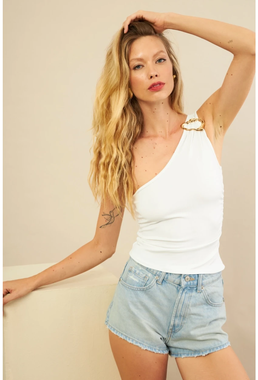 Kadın Ekru Tokalı Büzgülü Bluz AN6021