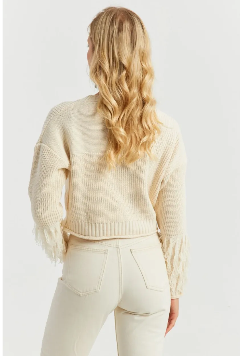 Kadın Ekru Triko Kısa Kazak YZ526