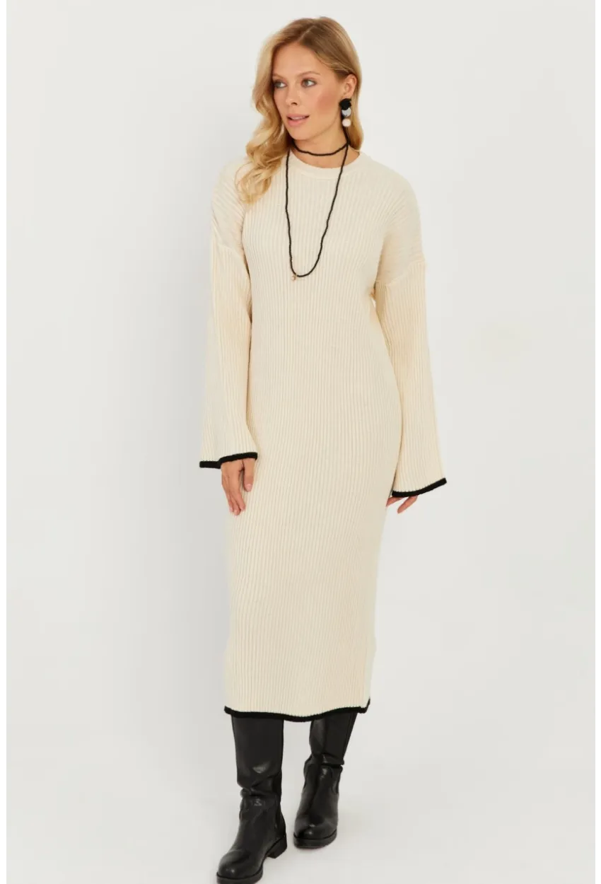 Kadın Ekru Triko Maxi Elbise SF2538