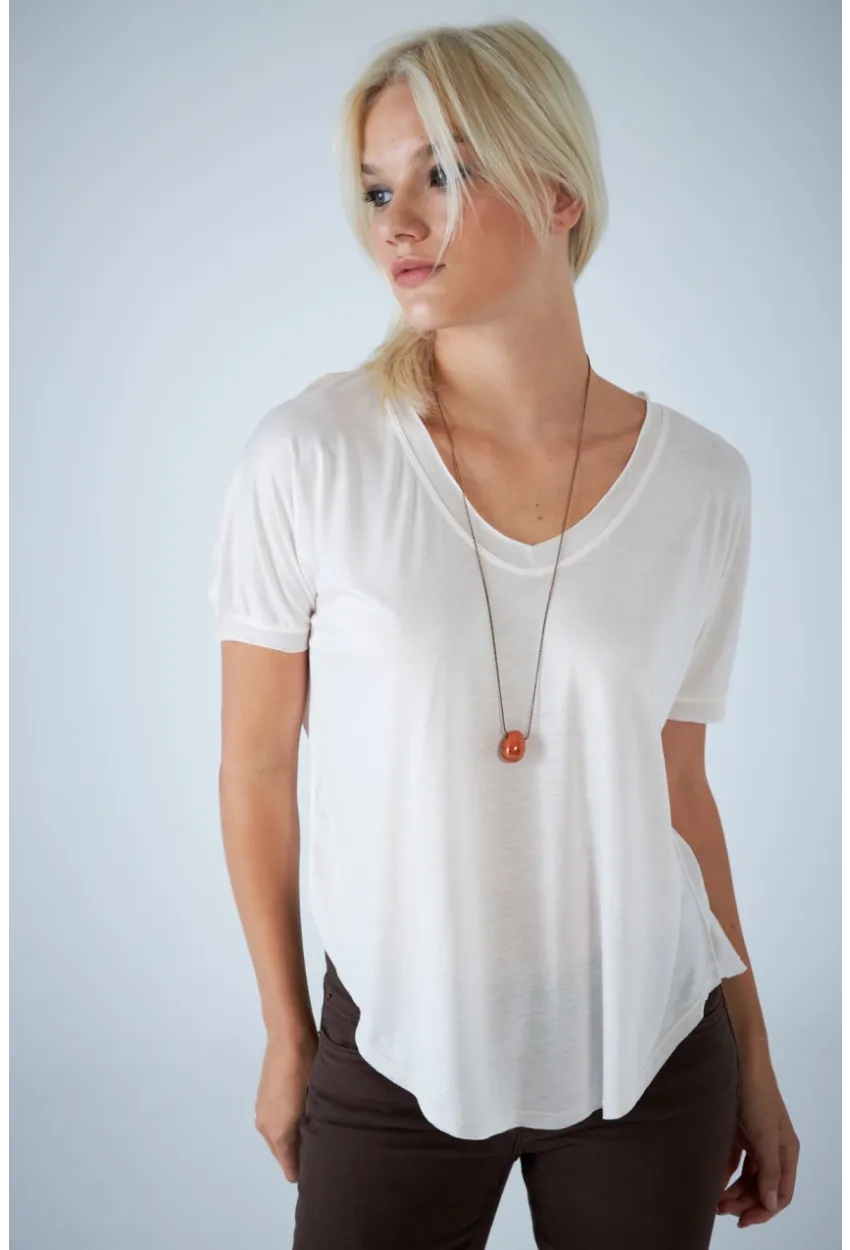 Kadın Ekru V Yaka Rahat T-Shirt LPP1310