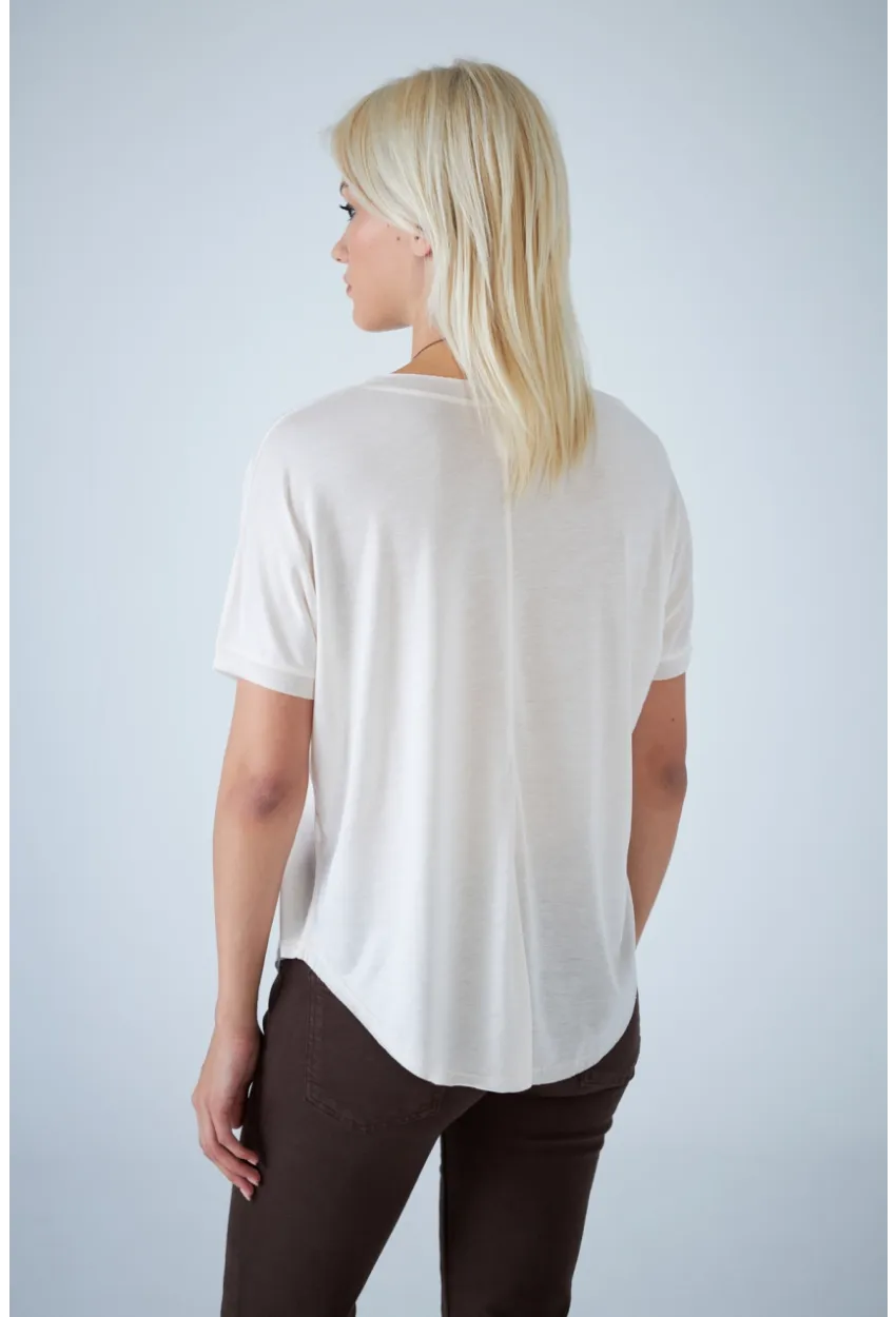 Kadın Ekru V Yaka Rahat T-Shirt LPP1310