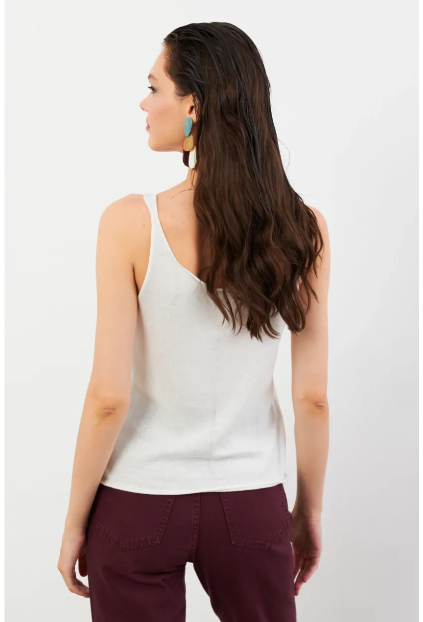 Kadın Ekru V Yaka Triko Bluz KZ546