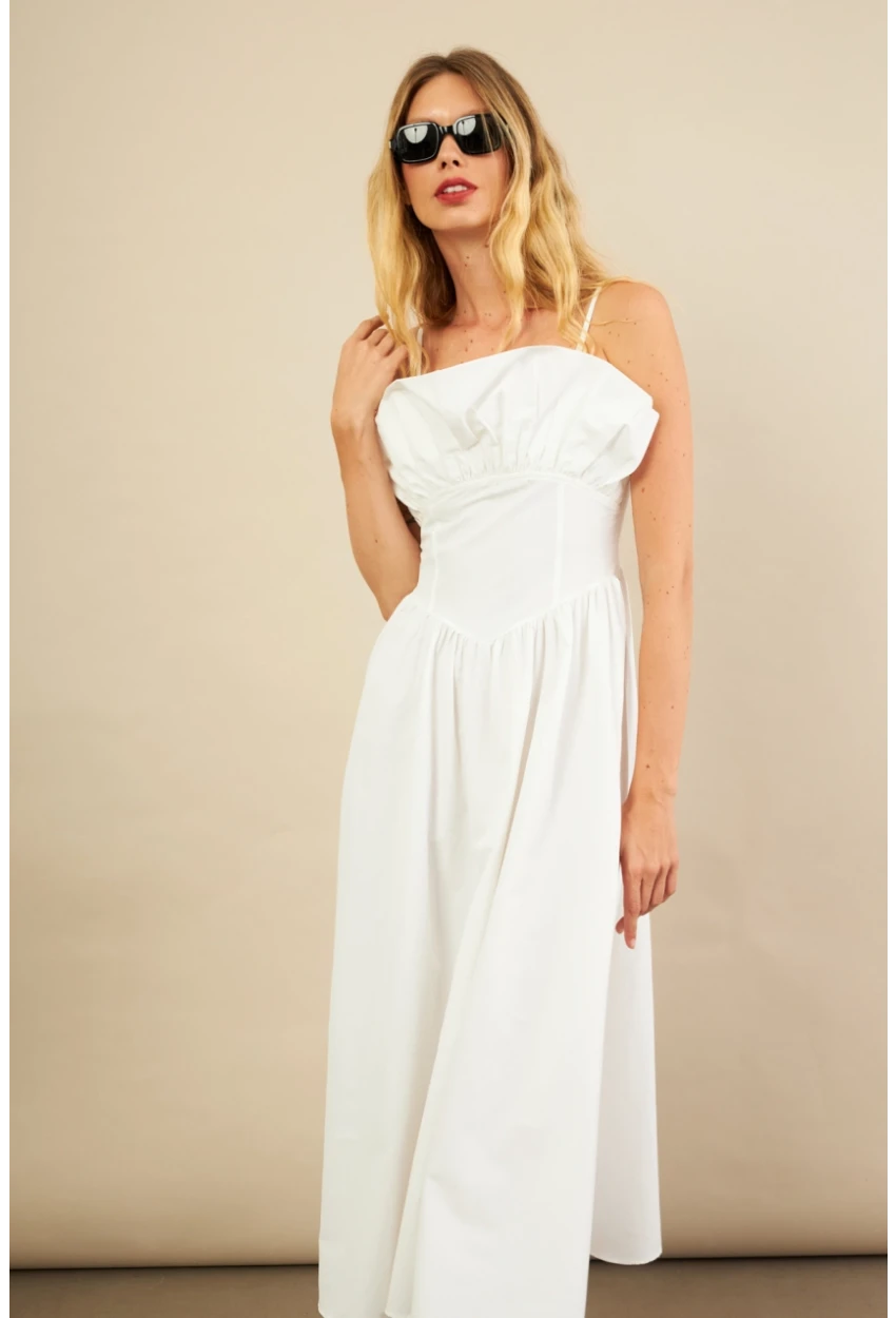 Kadın Ekru Volanlı Midi Elbise MİL4856