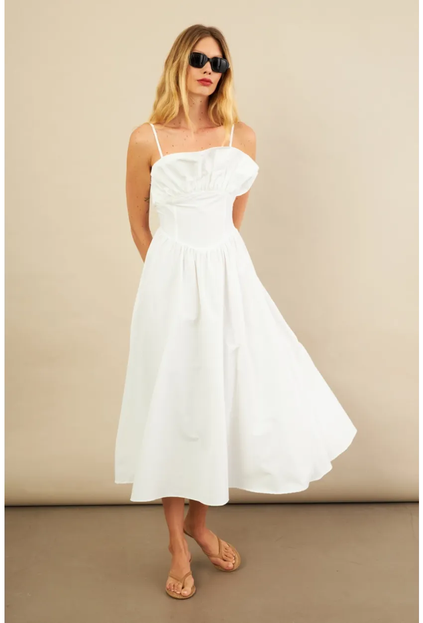 Kadın Ekru Volanlı Midi Elbise MİL4856