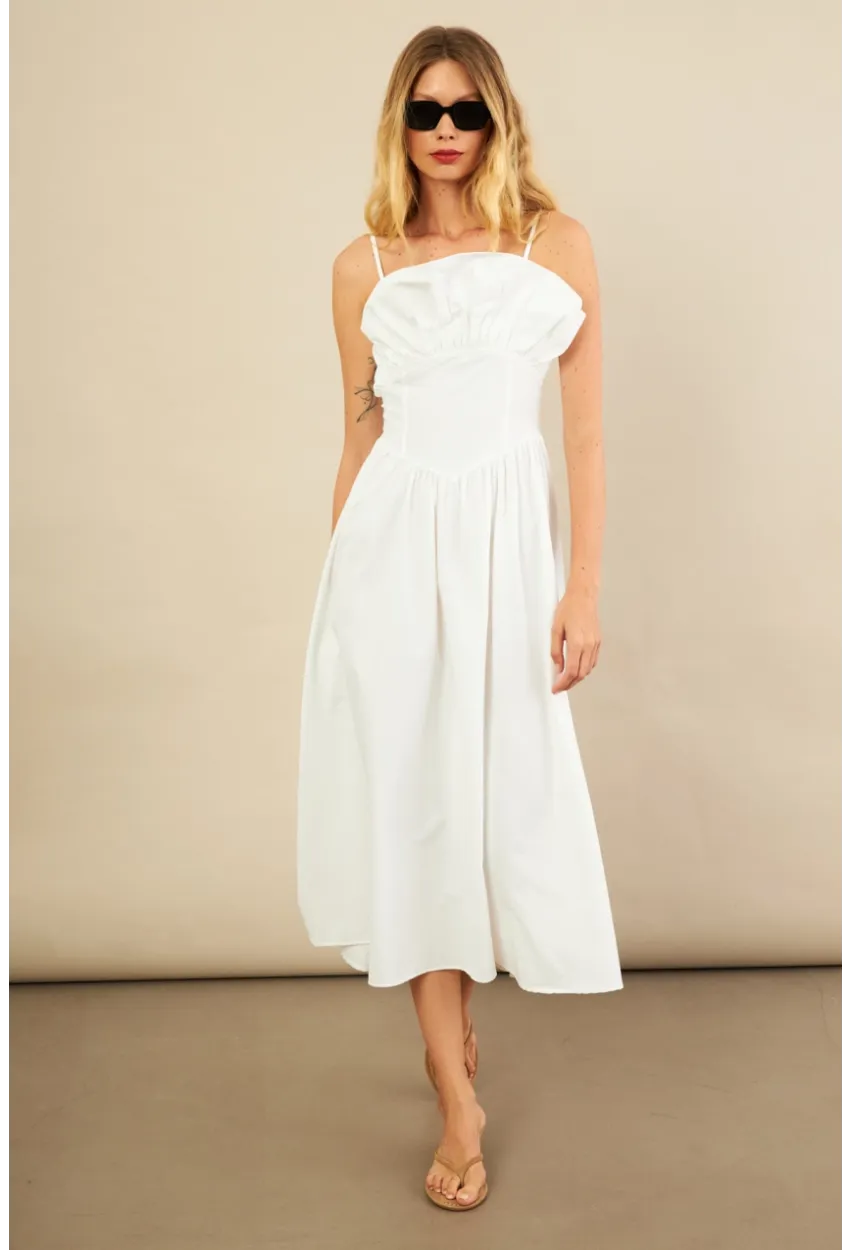 Kadın Ekru Volanlı Midi Elbise MİL4856