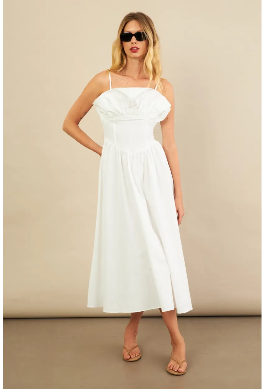 Kadın Ekru Volanlı Midi Elbise MİL4856