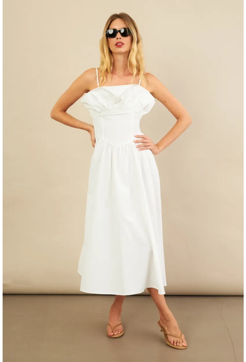 Kadın Ekru Volanlı Midi Elbise MİL4856